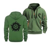 Sweat-Shirts À Capuche pour Hommes pour L'automne Supernatural Sweat À Capuche en Polaire 1/4 Zip Haut À Manches Longues Chaud Pulls À Capuche Confortables pour Femme Homme,Grass Green-5x_l