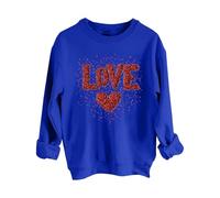 Sweat-shirts à manches longues pour femme pour la Saint-Valentin 2026 - Mode amusante - Tête de Père Noël imprimée - Col rond - Cadeau pour fille, bleu, XL