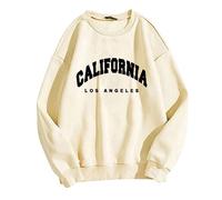 Sweat-shirts californiens Backwoods College California Los Angeles Tenues Los Angeles Californie Esthétique Gothique Coupe ample Col rond Col rond Couleur unie Manches longues, beige, S