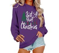 Sweat-shirts courts pour femmes Just A Girl Who Loves Christmas Tree Sweat-shirts pour femmes Épissure de Noël Manches longues Pull Shirt Top Young Ladies Sweatshirt, violet, XL