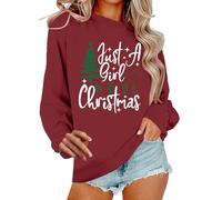 Sweat-shirts courts pour femmes Just A Girl Who Loves Christmas Tree Sweat-shirts pour femmes Épissure de Noël Manches longues Pull Shirt Top Young Ladies Sweatshirt, bordeaux, M