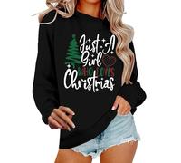 Sweat-shirts courts pour femmes Just A Girl Who Loves Christmas Tree Sweat-shirts pour femmes Épissure de Noël Manches longues Pull Shirt Top Young Ladies Sweatshirt, Noir , XXL