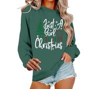 Sweat-shirts courts pour femmes Just A Girl Who Loves Christmas Tree Sweat-shirts pour femmes Épissure de Noël Manches longues Pull Shirt Top Young Ladies Sweatshirt, Vert, XXL