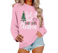 Sweat-shirts courts pour femmes Just A Girl Who Loves Christmas Tree Sweat-shirts pour femmes Épissure de Noël Manches longues Pull Shirt Top Young Ladies Sweatshirt, rose, XXL