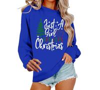 Sweat-shirts courts pour femmes Just A Girl Who Loves Christmas Tree Sweat-shirts pour femmes Épissure de Noël Manches longues Pull Shirt Top Young Ladies Sweatshirt, bleu, M