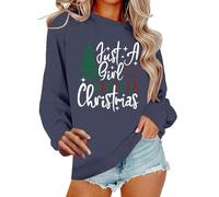 Sweat-shirts courts pour femmes Just A Girl Who Loves Christmas Tree Sweat-shirts pour femmes Épissure de Noël Manches longues Pull Shirt Top Young Ladies Sweatshirt, bleu marine, L