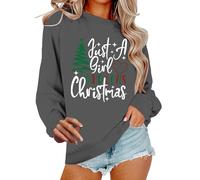 Sweat-shirts courts pour femmes Just A Girl Who Loves Christmas Tree Sweat-shirts pour femmes Épissure de Noël Manches longues Pull Shirt Top Young Ladies Sweatshirt, gris foncé, M