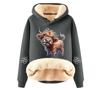 Sweat-shirts de Noël pour femmes Automne Hiver Doux Chaud Moelleux Manches Longues Pulls de Noël Fantaisie Amusants Imprimé Vache des Highlands Polaire Sherpa Doublée Sweats à Capuche Mignon Pull