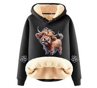 Sweat-shirts de Noël pour femmes Automne Hiver Doux Chaud Moelleux Manches longues Pulls de Noël Fantaisie Amusant Imprimé Vache des Highlands Doublure Polaire Sherpa Sweats à capuche Mignon Cowgirl