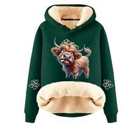Sweat-shirts de Noël pour femmes automne hiver doux chauds moelleux manches longues pulls de Noël fantaisie amusants imprimé vache des Highlands doublure polaire Sherpa sweat à capuche mignon pull
