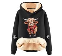 Sweat-shirts de Noël pour femmes automne hiver doux chauds moelleux manches longues pulls de Noël fantaisie amusants imprimé vache des Highlands doublure polaire Sherpa sweat à capuche mignons pull