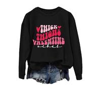 Sweat-shirts de Saint-Valentin pour femmes 2026 cuisses épaisses Valentine Happy Valentines Love Day Sweatshirt chemisier pour la vie quotidienne Cadeaux, Noir , M