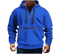 Sweat-shirts de sport pour homme en polaire demi-fermeture éclair avec poches à manches longues surdimensionnés Sweat à capuche manchette cordon de serrage pull épais chaud pull d'extérieur pull ample