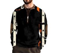 Sweat-shirts d'Halloween pour homme - Imprimé chauve-souris effrayante et citrouille - Pull à fermeture éclair quart - Pull d'automne raglan à manches longues - Costumes de vacances pour adultes