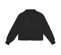 Sweat-shirts en coton à fermeture éclair pour filles - Uni - Manches longues - Manteaux courts - Doux et extensible - Col haut - Vêtements pour garçons et filles, Noir , 13-14 ans