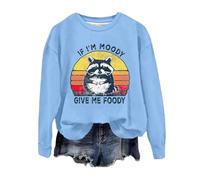 Sweat-shirts graphiques pour femmes If I'm Moody Give Me Foody Print Sweatshirt Mode Casual Lettre Imprimer Pull à manches longues, bleu clair, S