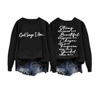 Sweat-shirts pour femme « God Says I AM » - Sweat-shirt imprimé pour femme - Automne et hiver - Sweat-shirt à manches longues et col rond - Tendance, Sweatshirts noirs pour femmes, L