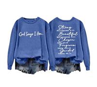 Sweat-shirts pour femme « God Says I AM » - Sweat-shirt imprimé pour femme - Automne et hiver - Sweat-shirt à manches longues et col rond - Tendance, Sweats d'automne bleus pour femmes, S