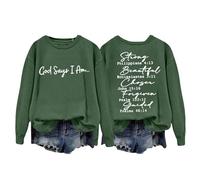 Sweat-shirts pour femme « God Says I AM » - Sweat-shirt imprimé pour femme - Automne et hiver - Sweat-shirt à manches longues et col rond - Tendance, Sweat-shirt vert pour femme, M