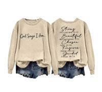 Sweat-shirts pour femme « God Says I AM » - Sweat-shirt imprimé pour femme - Automne et hiver - Sweat-shirt à manches longues et col rond - Tendance, Sweatshirt à col rond kaki pour femme, L