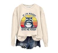 Sweat-shirts pour femme If I'm Moody Give Me Foody Print Pullover Mode Casual Lettre Imprimer Sweats à manches longues, beige, S