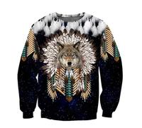 Sweat-Shirts pour Hommes Indiens Wolf 3D imprimé à Manches Longues T-Shirt Casual Hip Hop Pullover Pull Tops