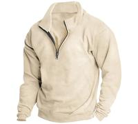Sweat-shirts pour hommes sans capuche à demi-fermeture éclair à manches longues en polaire à col debout Pull à col polo pour hommes à manches longues Sweatshirt pour hommes léger à 1/4 fermeture