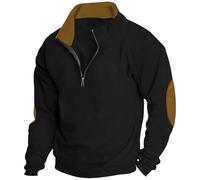 Sweat-shirts UK pour homme Pull en micro polaire Veste Tops Demi-fermeture éclair Cardigan Pull à col polo Pull à manches longues Chemises Patched Coude Pull thermique Pull d'hiver, Noir , M