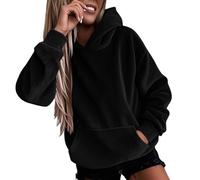 Sweat tunique grande taille avec poches - Sweat à capuche pour femme avec poche et cordon de serrage, épaules tombantes, sweat à capuche léger, décontracté, noir