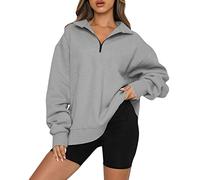 Sweat Zippé 1/4 Femme Oversize Longue Sweatshirt Femme Sport Vintage Hiver Chaud Veste Femme Loose Col Camionneur Mode Legere Pull Grande Taille Manche Longue Décontracté Couleur Unie