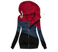 Sweat Zippé à Capuche Femme Veste Décontractée à Col Haut Sweatshirt Blocage Des Couleurs Patchwork Tunique Hoodie Manches Longues Sweatshirt Grande Taille Automne Hiver Manteau Chaud Et Slim Pas Cher