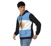 Sweat Zippé À Capuche Homme Pull Classique Argentine Drapeau National Haut Poignets Côtelés Sweat À Manches Longues Pull Over Sweat Zippé Haut Style Classique du Royaume-Uni