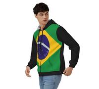 Sweat Zippé À Capuche Homme Pull Classique Brésil Drapeau National Haut Poignets Côtelés Sweat À Manches Longues Pull Over Sweat Zippé Haut Style Classique du Royaume-Uni