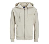 Sweat zippé en coton beige unie coupe droite avec un col à capuche L