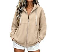 Sweat Zippé Femme à Capuche, Modèle Uni, Coupe Ample, Design Épuré