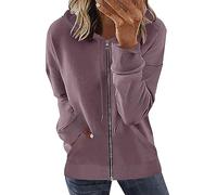 Sweat Zippé Femme Couleur Unie Poche Manches Longues Vestes Casual sans Capuche Sport Sweat-Shirt DéContracté ExtéRieur Travail Streetwear Pulls Printemps Automne Sweatshirt Cardigan