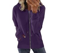 Sweat Zippé Femme Couleur Unie Poche Manches Longues Vestes Casual sans Capuche Sport Sweat-Shirt DéContracté ExtéRieur Travail Streetwear Pulls Printemps Automne Sweatshirt Cardigan