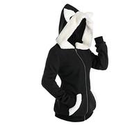Sweat Zippé Femme Oreilles De Chat Sweatshirts Capuche Veste Manches Longues à Blocs De Couleurs Sweat-Shirt Chic Et Elegant Casual Ample Peluche Sweats Classique Doux Hoodies