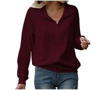 Sweat Zippé Femme Pull Couleur Unie Manches Longues Hauts Polyvalente Pour Femme Sweat-Shirt avec Fermeture éClair Veste de Sport avec Poches Pullover sans Capuche Femme Blouson Pas Cher Casual