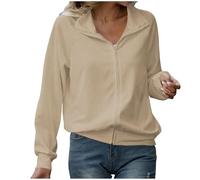 Sweat Zippé Femme Pull Couleur Unie Manches Longues Hauts Polyvalente Pour Femme Sweat-Shirt avec Fermeture éClair Veste de Sport avec Poches Pullover sans Capuche Femme Blouson Pas Cher Casual