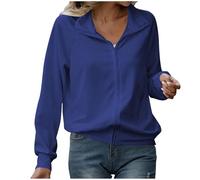 Sweat Zippé Femme Pull Couleur Unie Manches Longues Hauts Polyvalente Pour Femme Sweat-Shirt avec Fermeture éClair Veste de Sport avec Poches Pullover sans Capuche Femme Blouson Pas Cher Casual