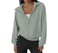 Sweat Zippé Femme sans Capuche Sweat-Shirt Sport Manches Longue Col V Pullover Pas Cher Haut Automne Et Hiver Ample Basiques Chic Top pour D'EntraîNement Musculaire La Course à Pied