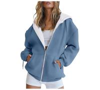 Sweat Zippé Femme Sweats a Capuche Femme Décontracté Manche Longue Veste de Sport Chic Grande Taille Vestes de Sport Automne Hiver Cordon Ample Hoodies Polaire Zippée avec Poches Couleur Unie