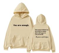 Sweat zippé pour femme avec inscription « You Are Enough » pour la santé mentale Streetwear pour femme, beige, 5XL