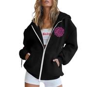 Sweat Zippé Veste a Femme Capuche - Gilet Long Automne avec Manche Longue Manteau Poches Zip Up Sweatshirts Cancer du Sein Épais Hoodie Sport Hiver Sweat-Shirt Femme Zippé Grande Taille Coupe-Vent