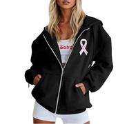 Sweat Zippé Veste a Femme Capuche : Sweat-Shirt Femme Zippé Gilet Long Automne avec Grande Taille Coupe-Vent Épais Hoodie Sport Hiver Poches Zip Up Sweatshirts Cancer du Sein Manche Longue Manteau