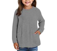 Sweater décontractée pour Fille - Hauts décontractés - Coupe Ample - Tricot côtelé léger - Pull Long à col Rond avec Poches - Pull Court Semi-zippé pour Enfant