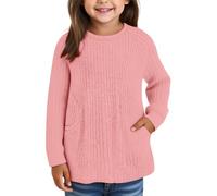 Sweater décontractée pour Fille - Hauts décontractés - Coupe Ample - Tricot côtelé léger - Pull Long à col Rond avec Poches - Pull Court Semi-zippé pour Enfant