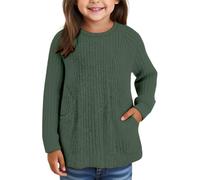 Sweater décontractée pour Fille - Hauts décontractés - Coupe Ample - Tricot côtelé léger - Pull Long à col Rond avec Poches - Pull Court Semi-zippé pour Enfant