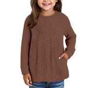 Sweater décontractée pour Fille - Hauts décontractés - Coupe Ample - Tricot côtelé léger - Pull Long à col Rond avec Poches - Pull Court Semi-zippé pour Enfant